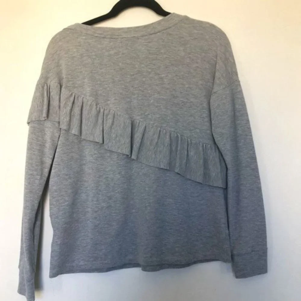 Sold Anthropologie Pleione French Terry Gray Tiered Ruffle Sweater- Size Medium - Picture 5 of 10